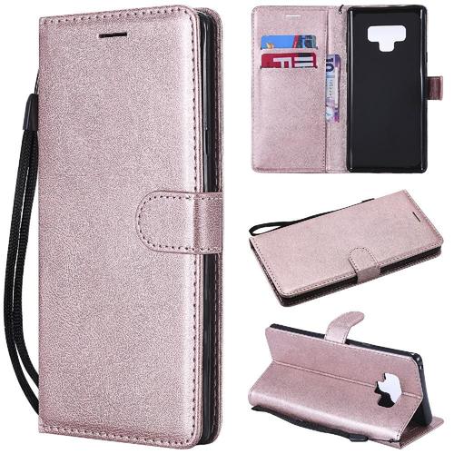 Flip Étui Pour Samsung Galaxy Note 9 Avec Fente Pour Carte Cuir De Haute Qualité Couleur Solide Classique Étui De Téléphone Portefeuille D'affaires - Couleur Rose