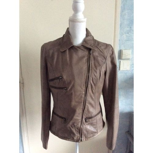 Veste Cuir Trapper Queens Couleur Taupe Taille 40