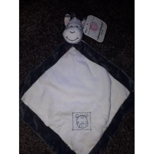Doudou Plat Zèbre Zdt Animal Blanket With Rattle Brodé