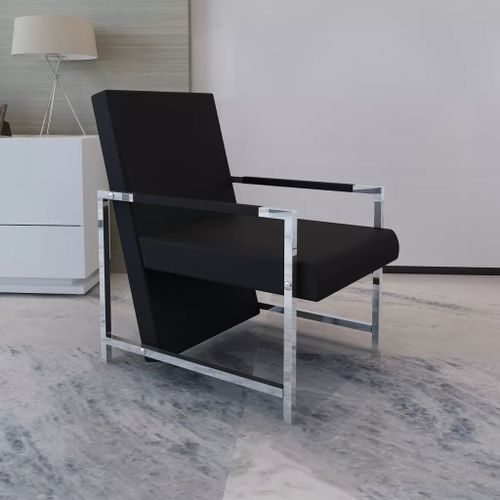 Vidaxl Fauteuil Avec Pieds Chromés Noir Similicuir