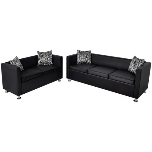 Jeu De Canapé À 2 Places Et À 3 Places Cuir Synthétique Noir