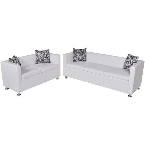 Jeu De Canapé À 2 Places Et À 3 Places Cuir Synthétique Blanc