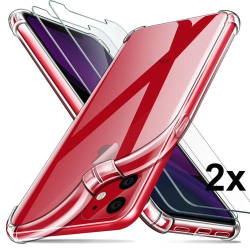 Coque + 2x Vitre Iphone 11 Apple Housse Etui Silicone Transparent