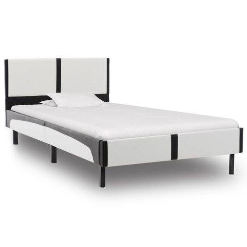 Cadre De Lit Blanc Et Noir Similicuir 90 X 200 Cm