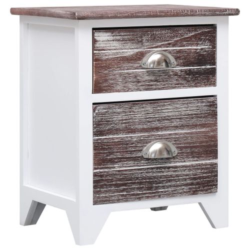 Vidaxl Table De Chevet Marron Et Blanc 38x28x45 Cm Bois De Paulownia