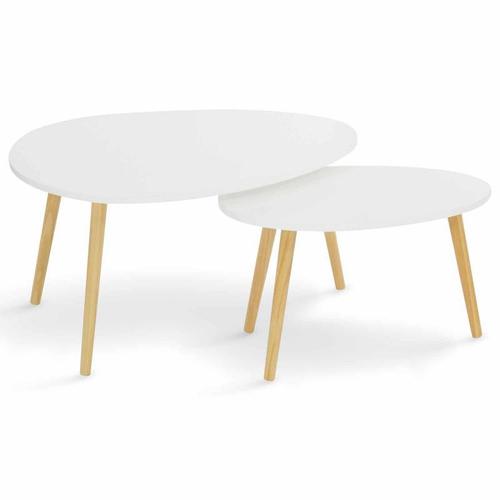 Lot 2 Tables Basses Gigognes Scandinaves Ovale Moderne Blanc Design Deco