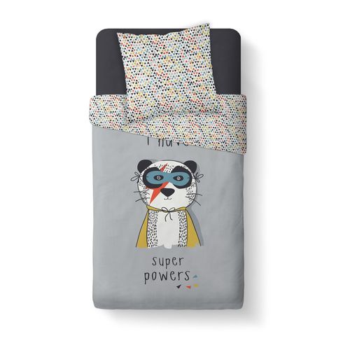 Parure De Couette Enfant Powers - 100% Coton 57 Fils - 140 X 200 Cm - Gris
