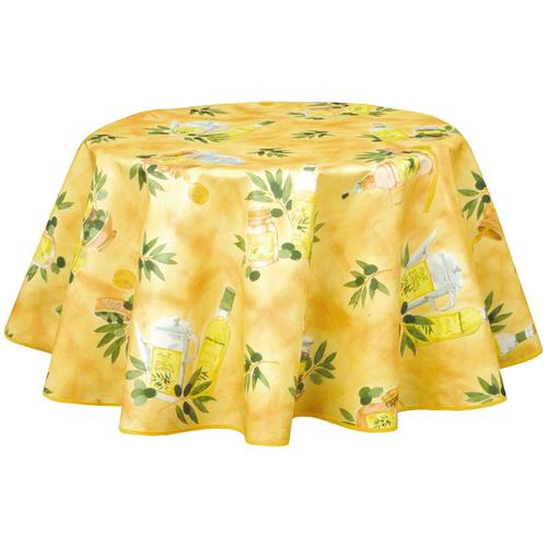 Nappe En Toile Cirée Ronde Provençale Pistou - Diam. 150 Cm - Jaune