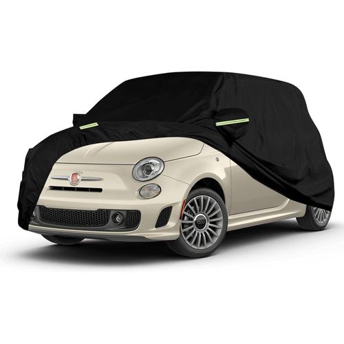 Gris Bache Voiture Étanche Respirante Compatible Avec Fiat 500/500c/500e/Abarth 500 2007-2022, 4 Couches Housse De Protection Voiture Extérieur Contre Pluie Soleil Poussière Avec Zip Et Sangle