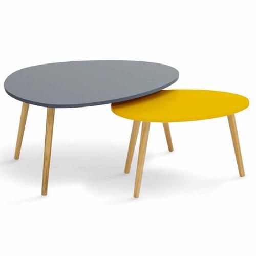 Lot 2 Tables Basses Gigognes Scandinaves Ovale Moderne Jaune Gris Design Deco
