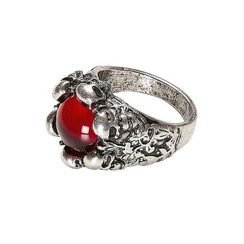 Bague Crânes Avec Pierre Rouge