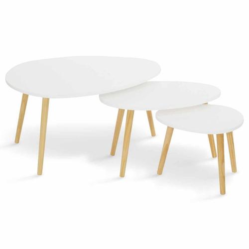 Lot 3 Tables Basses Gigognes Scandinaves Ovale Moderne Blanc Design Deco