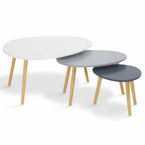 Lot 3 Tables Basses Gigognes Scandinaves Ovale Moderne Blanc Gris Design Deco