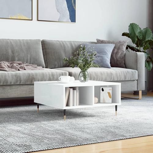 Table Basse D'appoint Moderne Bois D'ingenierie Blanc Brillant 60x60x30 Cm