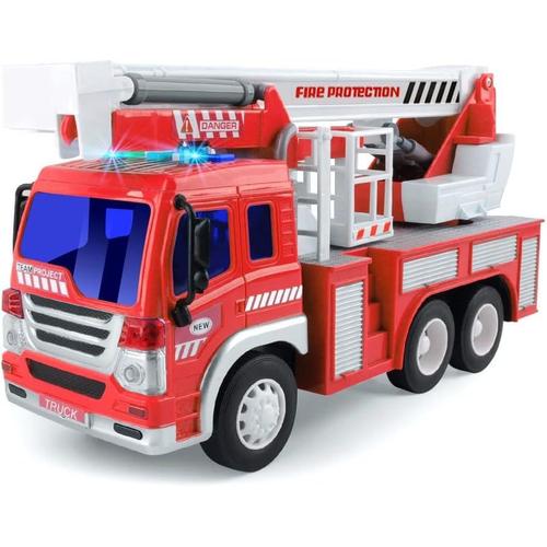 350c Camion De Pompier Véhicule Avec Lumières Sons, Échelle Rotative De Sauvetage Extensible Construction De Jouets De Recul Jouet