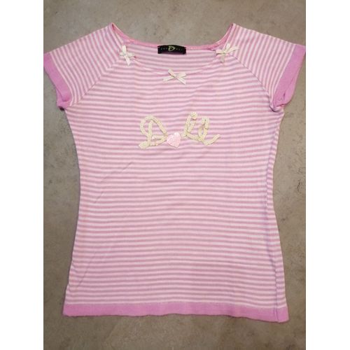 Pull Manches Courtes Rose Et Blanc Taille 38/40 Dépanneur