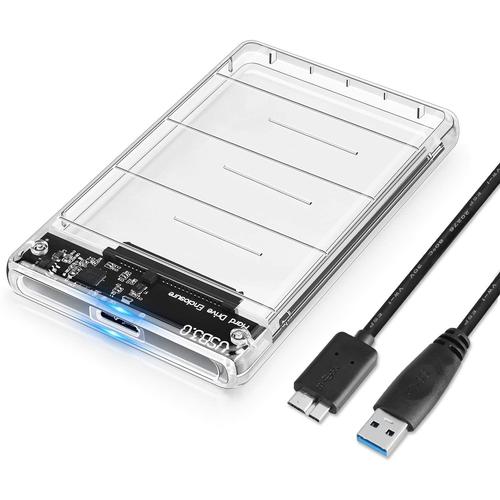 Boîtier Disque Dur, USB 3.0 Boîtier Externe pour Disque Dur Externe 2.5''  SATA HDD SSD (7mm à 9.5mm), Haute Vitesse à 5Gbps, sans Outil, UASP  Compatible (Transparente)