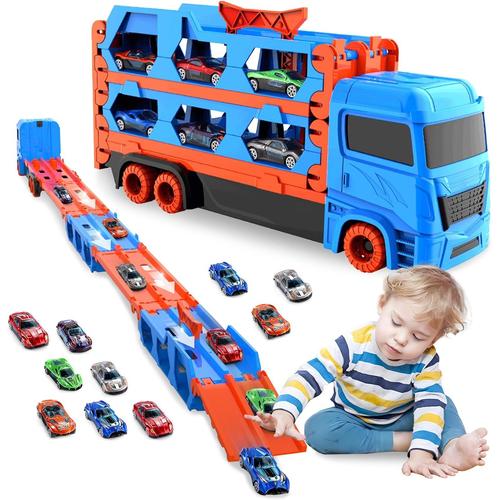 Bleu-Orange Camion De Transporteur Voiture Enfant Avec 12 Petite Voiture - Jouet Camion Transporteur Et Garage Voiture Enfants -