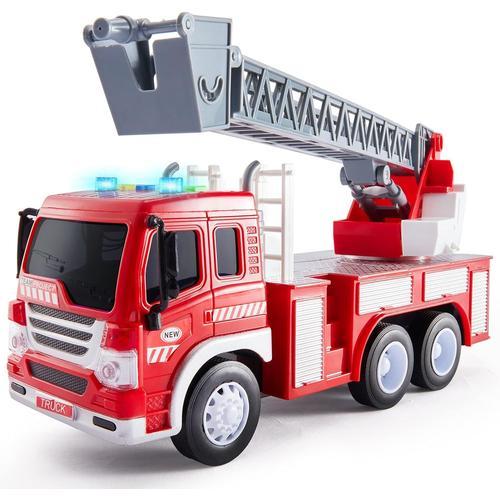 Multicolore Camion De Pompier Jouet Avec Sonore Et Lumineux, Grand Construction Véhicule Enfant Avec L'échelle Extensible, Friction