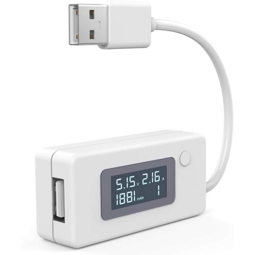 Blanc Blanc KCX-017 Testeur USB Mètre Voltmètre USB Multimètre Tension Courant USB Testeur de tension Ampèremètre Appareil de mesure écran