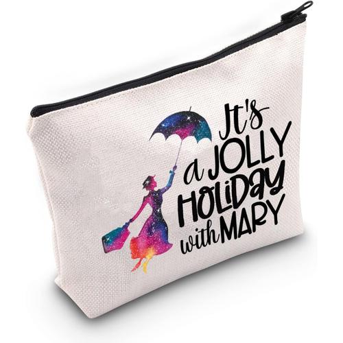 Vacances avec Marie Trousse de maquillage Mary Movie Poppin parapluie Cadeau pour fans de vacances avec pochette à fermeture éclair