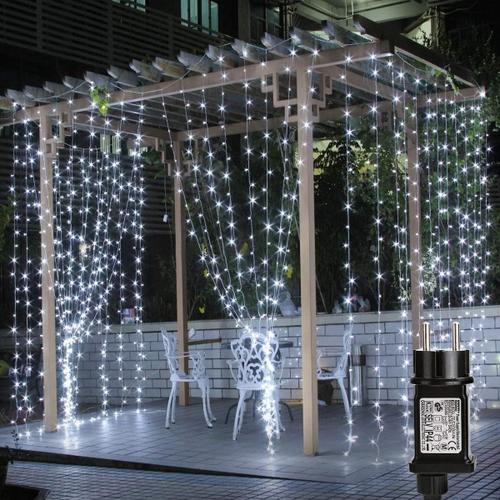 Blanc Froid Rideau Lumineux 3m*3m Étanche Ip44, Guirlande Lumineux Sapin Noel Blanc Froid 8 Modes, Guirlande Lumineuse Pour Mariage,