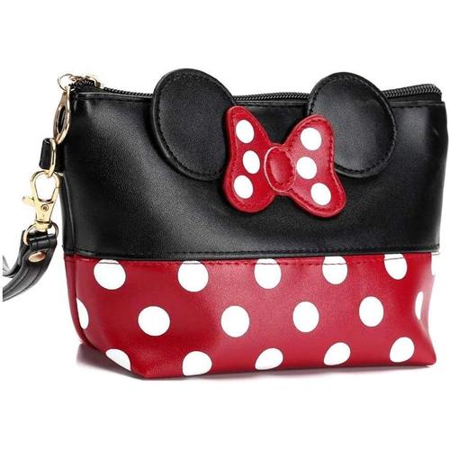 Trousse de Rangement pour Maquillage Mickey,Sac Femme en PU de Voyage à Pois Bowknot,Premium Quality Sac Grand Sac de