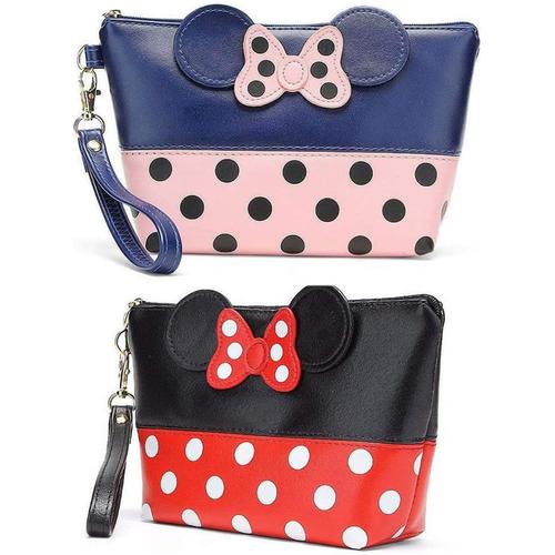 2pcs Mouse Oreilles Pois Sac Cosmétique Trousse de Toilette Femme Trousse de Voyage Sac Cosmétique de Stockage à la Main Organiseur