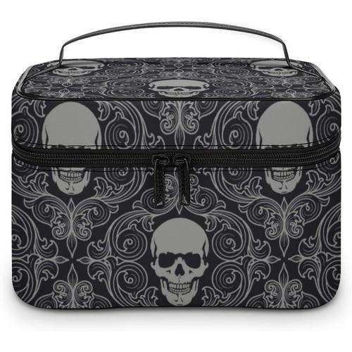 Motif Crâne Sérieux Trousse de maquillage en cuir synthétique, trousse de toilette portable, motif tête de mort mignonne