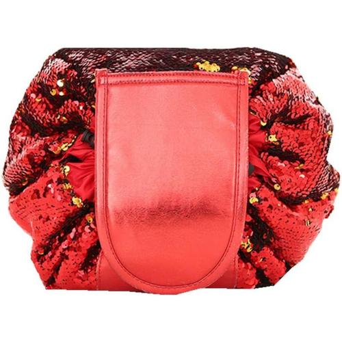 Rouge Trousse Sac de Maquillage Magique Paresseuse Femme Fille Ado Paillette Grande Capacité Originale Brillant Portable