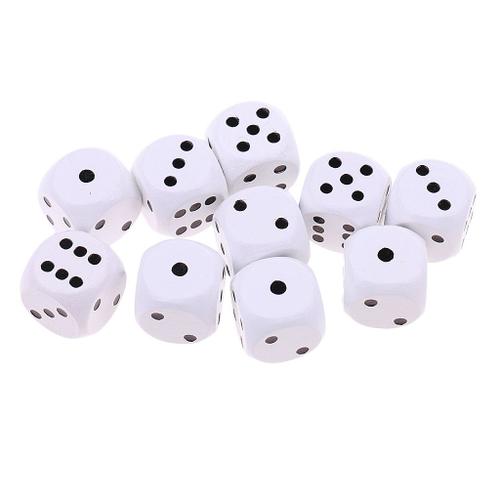 10 Pièces Dés En Bois D6 Six Côtés Pour Jeux De Table - Blanc Magideal