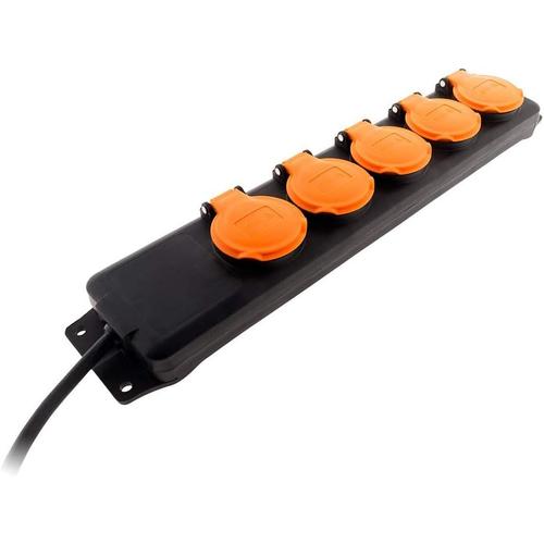 Noir,orange Noir,orange Bloc étanche IP44 5 prises 16A 2P+T avec clapets - Cable HO5RRF 3G1 de 1,5m