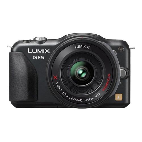 Appareil photo Système sans miroir Panasonic Lumix G DMC-GF5X Appareil photo numérique - sans miroir - 12.1 MP - Quatre tiers - 3x zoom optique objectif X VARIO PZ 14-42 mm - noir
