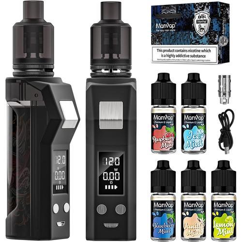 Black Black Cigarette électronique Kit Complet 20-120W 1800mAh avec 5x10ml Menthe E Liquide, Top Refill Atomiseur 2ml, E-Cigarette Vape