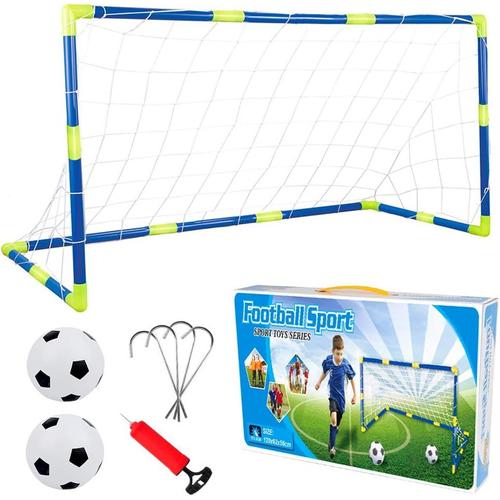 Bleu, Jaune, Blanc Cage Et Mini But De Football Ensemble Jeux De Plein Air Et Sport Set Entrainement De Foot Pour Enfants Avec Boule Filet Pompe - 120 * 46 * 62cm