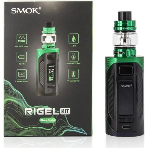 Noir Vert Noir Vert Rigel Kit | Original 230W Rigel Box Mod avec 6.5ml TFV9 Tank V9 Meshed Coil Electronic Cigarette Vaporizer Compact,