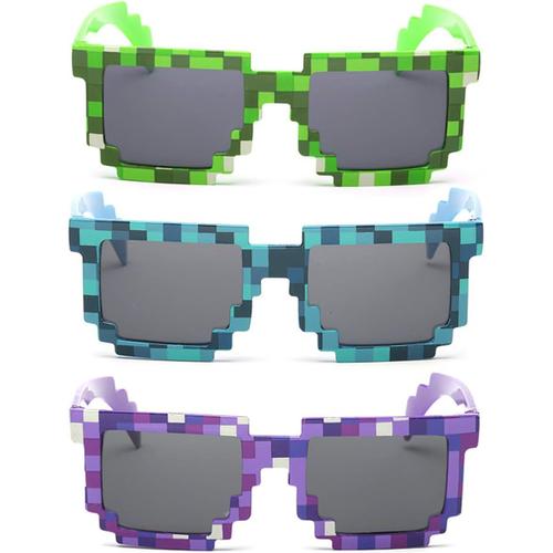 Bleu + Vert + Violet Bleu + Vert + Violet Lot De 3 Paires De Lunettes De Soleil Pour Gamer 8 Bits Protection Uv