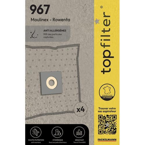 Blanc TopFilter 64967 Lot de 4 sacs aspirateur Moulinex, sac aspirateur, poche aspirateur, accessoire aspirateur, Non tissé polypropylène, Carton, Caoutchouc, 30 x 26 cm