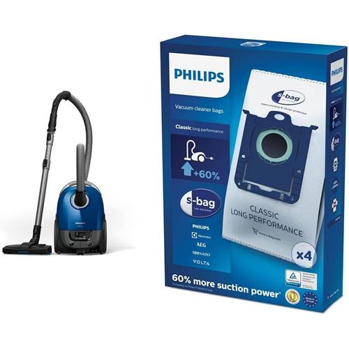 Buse TriActive Philips Performer Compact Série 3000 Aspirateur avec Sac - 900 W avec Filtre Anti-Allergènes, Rayon d'action de 9 m (XD3110/09) & Philips FC8021/03 4 Sacs S'bagTM