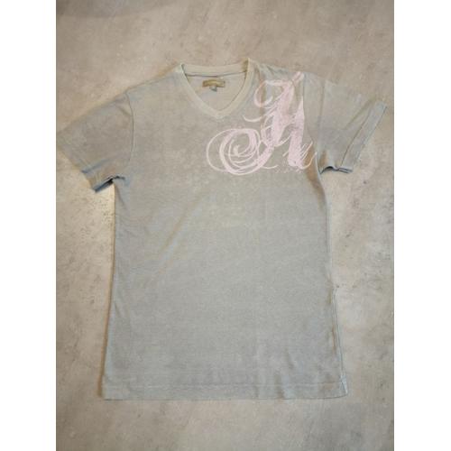 T-Shirt Taupe Et Rose Col V Taille S Tex