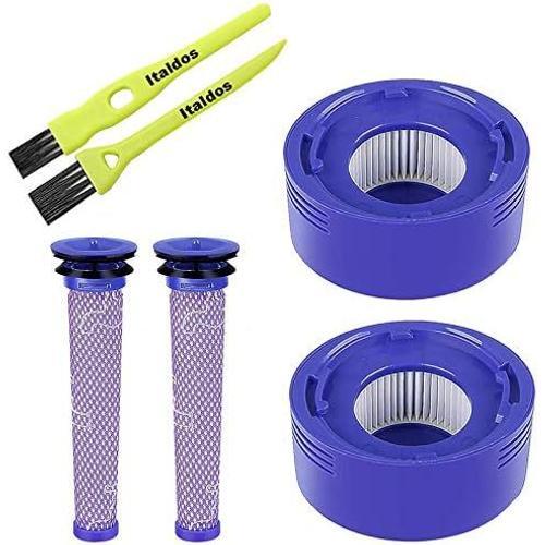 Kit Filtre pour Dyson V7 V8 DC 58 DC 59 DC 61 Animal e Absolute Cleaner Filtres Lavable et Réutilisable Aspirateur Sans Fil (2 Pre e 2 Post Filtres) + 2 Brosses