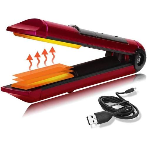 Rouge Rouge Rechargeable Mini Bigoudi Cheveux Portable Sans Fil Bouclés Baton Grand Volume Frange Droite Attelle Lisseur-Rouge