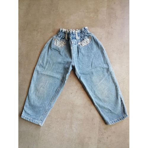 Jean Bleu Poches Et Passants Ceinture Carreaux Blanc Et Bleu 2 Ans