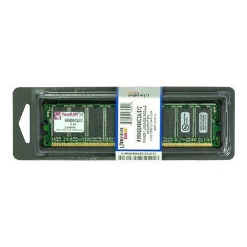 Kingston ValueRAM - DDR - 512 Mo - DIMM 184 broches - 400 MHz / PC3200 - CL3 - 2.6 V - mémoire sans tampon - non ECC - pour ASUS AP130, P4P800; ECS 848, 865, 915, KV2, PF2, PF3, PM800, PT800;...