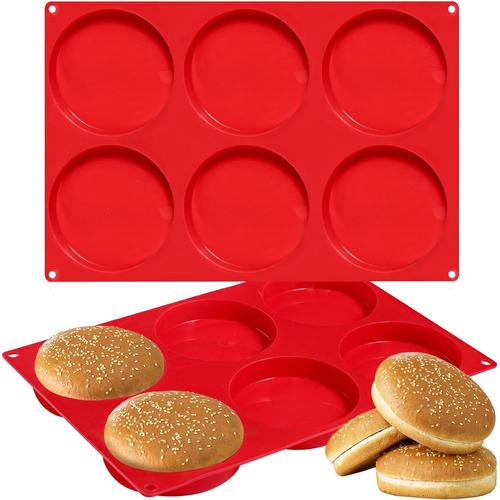 Rouge Lot de 2 moulle Burger Bun moule a brioche en silicone pour hamburgers en forme de petit disque de 10 cm - 33 x 22,2 x 2 cm