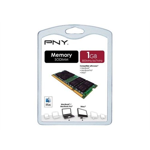 PNY's Mac memory - DDR2 - module - 1 Go - SO DIMM 200 broches - 800 MHz / PC2-6400 - CL5 - 1.8 V - mémoire sans tampon - non ECC