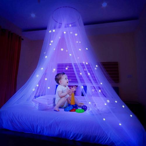 Flocon De Neige Moustiquaire Avec Étoiles Lumineuses Étoiles Glow Bed Canopy Dome Anti-Mosquito Bed Canopy Convient Au Lit De Bébé,