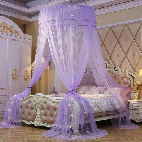 Violet Princesse Dôme Moustiquaire de Lit Baldaquin, Couche Double Dentelle Ciel de Lit pour Simple à King Size des Lits pour