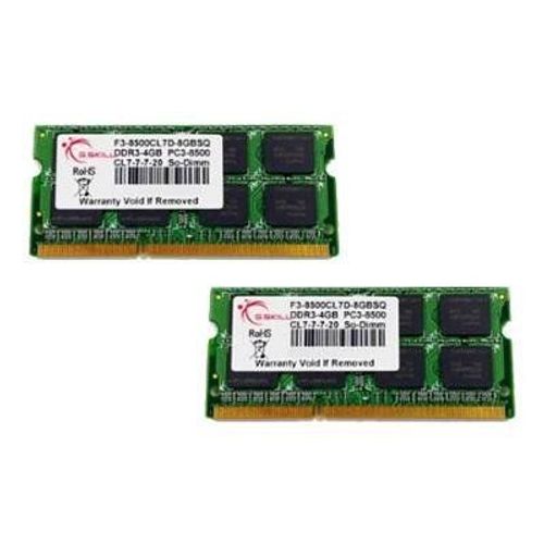 G.Skill SQ Series - DDR3 - kit - 8 Go: 2 x 4 Go - SO DIMM 204 broches - 1066 MHz / PC3-8500 - CL7 - mémoire sans tampon - non ECC