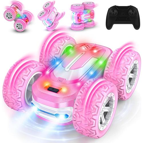 Rose Voiture Télécommandée Fille, Jouet Enfant 8 9 10 11 12 Ans 4wd Voiture Cascadeuse 360° Rotation Avec Lumière Led Rc Drift